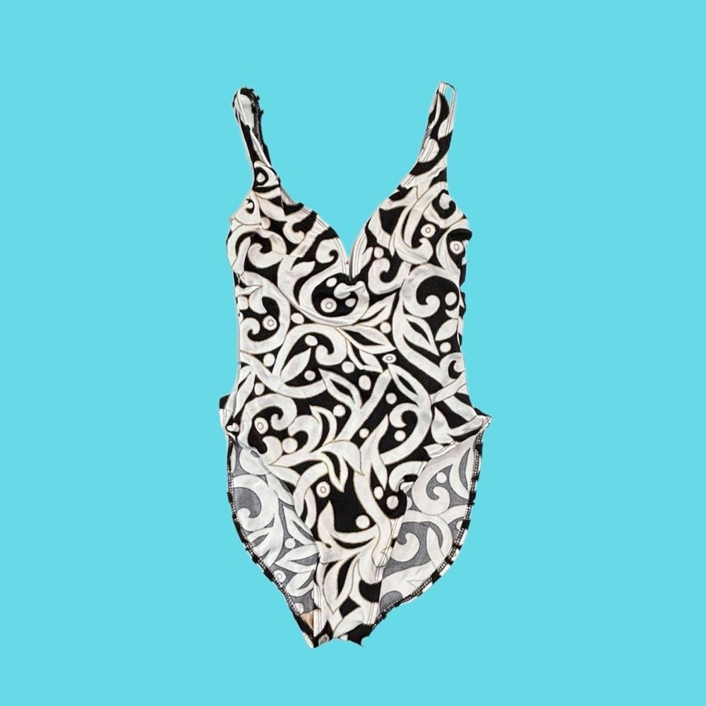 Vintage Sirena Women's One Piece Black White Baroque SwimSuit Bathing Suit 8